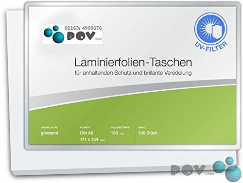 POV® Laminierfolien A6 (111 x 154 mm), 2 x 150 mic, glänzend, mit UV Filter, Verpackungseinheit: 100 Stück von POV