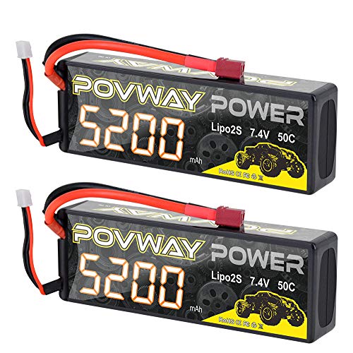 POVWAY RC Akku 2s Lipo 5200mAh 7,4V 50C RC LiPo Batterie Hardcase mit T-Stecker RC Auto Boot LKW LKW Buggy Boot Hobby 2packs von POVWAY