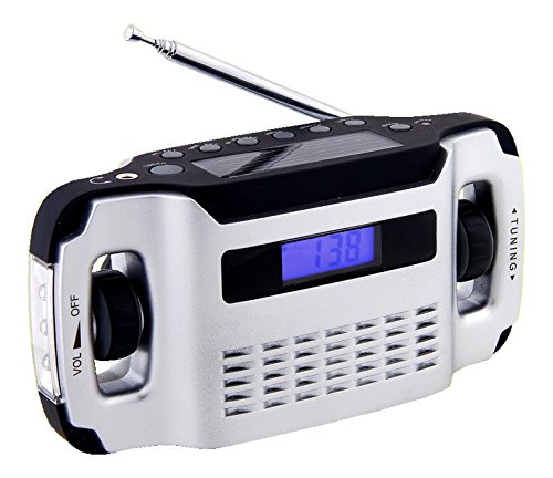 POWERplus Lynx Solar/Dynamo Kurbel/USB aufladfbares Design AM/FM Radio Taschenlampe Uhr Silber/Schwarz von POWER plus