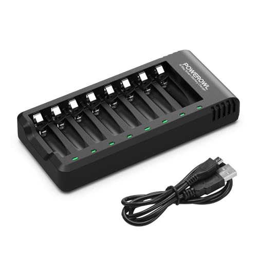 POWEROWL Akku Ladegerät für NIMH/NICD Wiederaufladbare AA AAA Akku Batterieladegerät mit LED Anzeige (unabhängiger Steckplatz) von POWEROWL