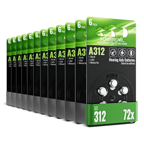POWEROWL Hörgerätebatterien 312 72 Stück, Hörgerätebatterien Typ 312 P312 ZL3 PR41 Hörgeräte Batterien für Hörgerät, Hörverstärker, Hörhilfe (12x6) von POWEROWL