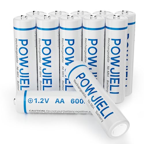 POWJIELI Ni-MH AA wiederaufladbare Batterien, Double A Solarbatterien 600mAh 1,2V vorgeladen für Garten Landschaftsbau Outdoor Solarleuchten, Lichterketten, Wegeleuchten (12 Stück) von POWJIELI