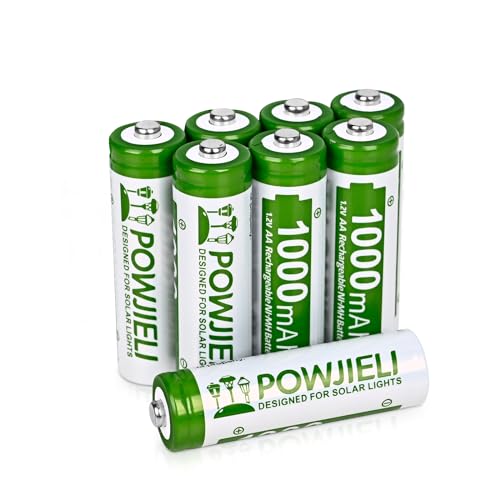 POWJIELI Wiederaufladbare AA-Batterien 1000mAh 8 Stück,NI-MH Solar Akku mit Hoher Kapazität,Vorgeladen 1.2V für Außen-Solarleuchten, Gartenlampen, LED-Lichterketten POWJIELI Wiederaufladbare AA-Batterien 1000mAh 8 Stück,NI-MH Solar Akku mit Hoher Kapazität,Vorgeladen 1.2V für Außen-Solarleuchten, Gartenlampen, LED-Lichterketten von POWJIELI
