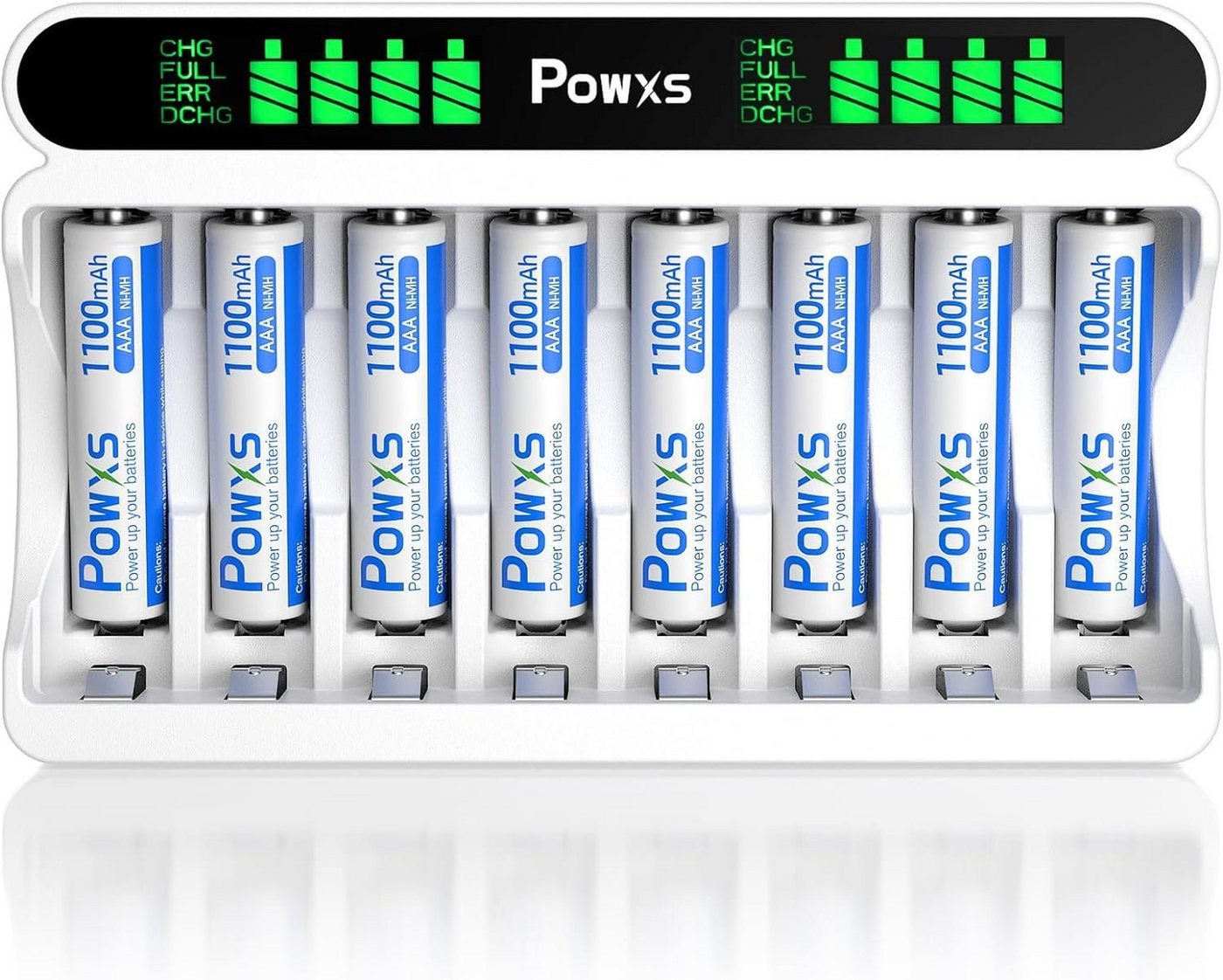 POWXS 8-fach Akku Ladegerät AA AAA LCD-SchnellladegerätK für NiMH Akku Batterie-Ladegerät (8-tlg) von POWXS