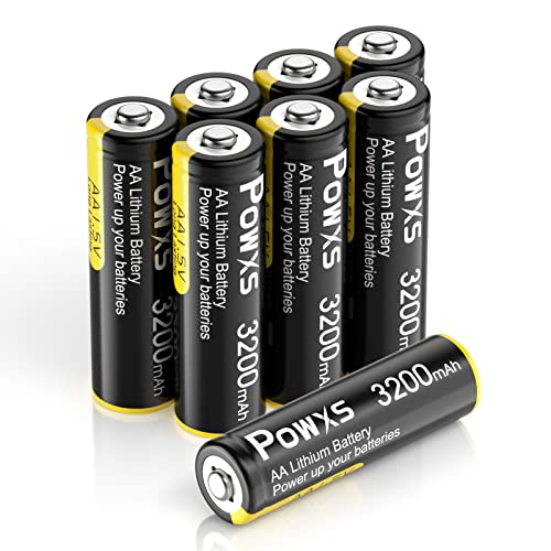 POWXS AA Lithium Batterien 8 Stück 1,5V Lithium Eisen Doppel A Batterien 3200mAh Super Kapazität Kompatibel mit Blink Kamera, Taschenlampe, Spielzeug, Fernbedienung [Nicht Wiederaufladbar] von POWXS