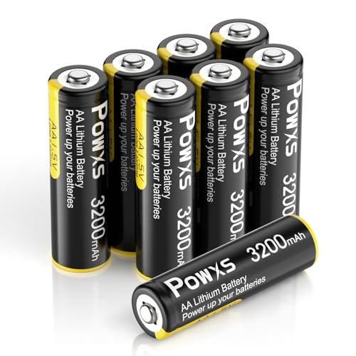 POWXS AA Lithium Batterien 8 Stück 1,5V Lithium Eisen Doppel A Batterien 3200mAh Super Kapazität Kompatibel mit Blink Kamera, Taschenlampe, Spielzeug, Fernbedienung [Nicht Wiederaufladbar] von POWXS