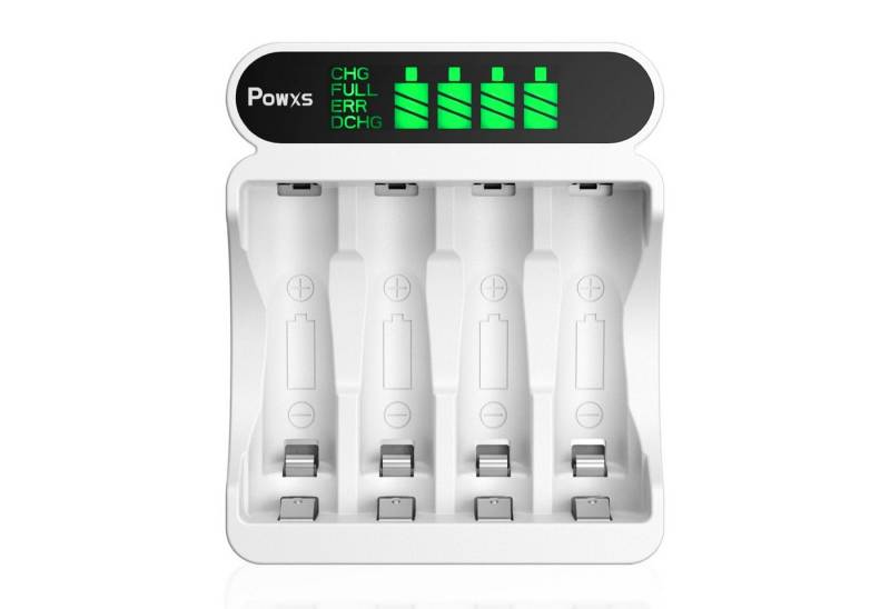 POWXS Akku Ladegerät für Ni-MH AA AAA Akkus Wiederaufladbare Batterie-Ladegerät (1-tlg., LCD Anzeige und Schnell Ladefunktion mit USB und Typ-C Eingang) von POWXS
