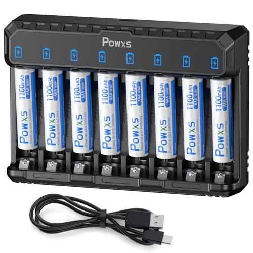 POWXS Akku Ladegerät mit AAA Akku 1100mAh 8 Stück, 8-Ladeplatz Universal Batterie Ladegerät mit LED Anzeige für NI-MH NI-CD Lithium Batterien,8 Wiederaufladbare Akkus AAA USB & Typ-C Eingang POWXS Akku Ladegerät mit AAA Akku 1100mAh 8 Stück, 8-Ladeplatz Universal Batterie Ladegerät mit LED Anzeige für NI-MH NI-CD Lithium Batterien,8 Wiederaufladbare Akkus AAA USB & Typ-C Eingang von POWXS
