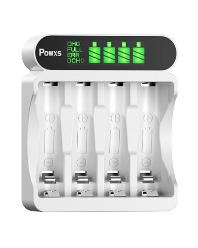 POWXS Batterie Ladegerät für NI-MH NI-CD AA AAA Akkus, 4 Ladeplatz Akku Ladegerät mit Großer LCD Anzeige, Universal Schnell Akkuladegerät Micro USB & Typ-C Eingang Sichere AA AAA Batterie Ladegerät von POWXS