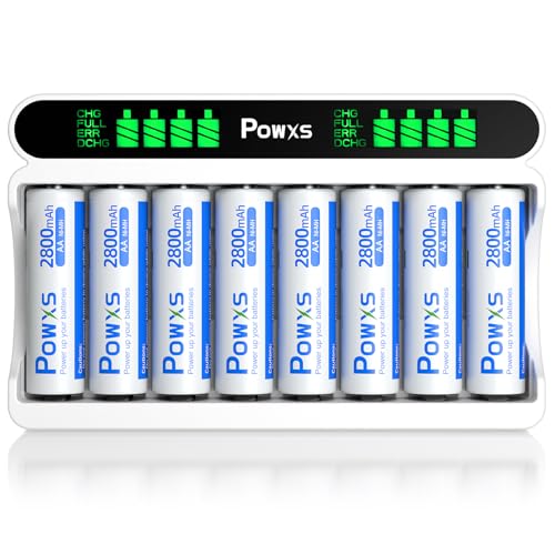 POWXS Batterie Ladegerät mit AA Akku 2800mAh 8 Stück, 8-Ladeplatz Akku Ladegerät mit LCD Anzeige, 8 Wiederaufladbare Akku AA, Schnell Akkuladegerät für NI-MH NI-CD AA/AAA Akkus USB & Typ-C Eingang POWXS Batterie Ladegerät mit AA Akku 2800mAh 8 Stück, 8-Ladeplatz Akku Ladegerät mit LCD Anzeige, 8 Wiederaufladbare Akku AA, Schnell Akkuladegerät für NI-MH NI-CD AA/AAA Akkus USB & Typ-C Eingang von POWXS