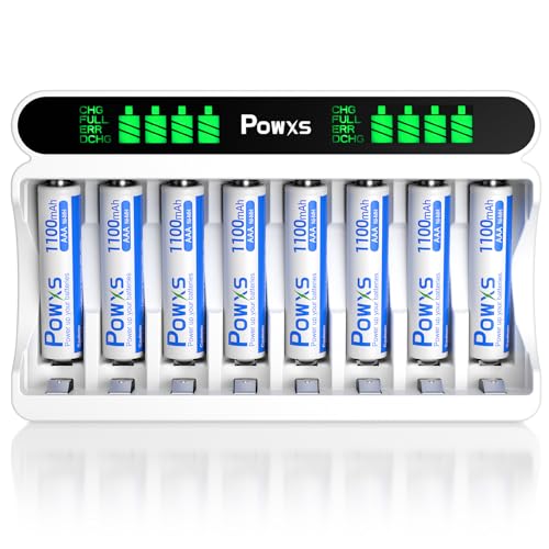 POWXS Batterie Ladegerät mit AAA Akku 1100mAh 8 Stück, 8-Ladeplatz Akku Ladegerät mit LCD Anzeige, 8 Wiederaufladbare Akku AAA, Schnell Akkuladegerät für NI-MH NI-CD AA/AAA Akkus USB & Typ-C Eingang POWXS Batterie Ladegerät mit AAA Akku 1100mAh 8 Stück, 8-Ladeplatz Akku Ladegerät mit LCD Anzeige, 8 Wiederaufladbare Akku AAA, Schnell Akkuladegerät für NI-MH NI-CD AA/AAA Akkus USB & Typ-C Eingang von POWXS