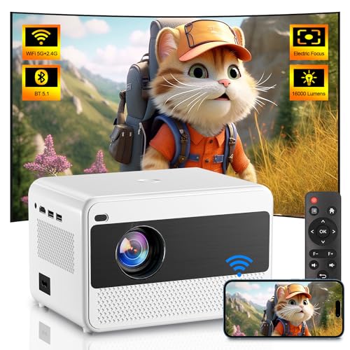 Beamer 5G WiFi Bluetooth Full HD 1080P Video LED Beamer 16000 Lumen 200-Zoll Zoom Tragbare Heimkino Projektor Kompatibel mit Smartphone/Fire Stick/Laptop/PS5 von POYBPCY
