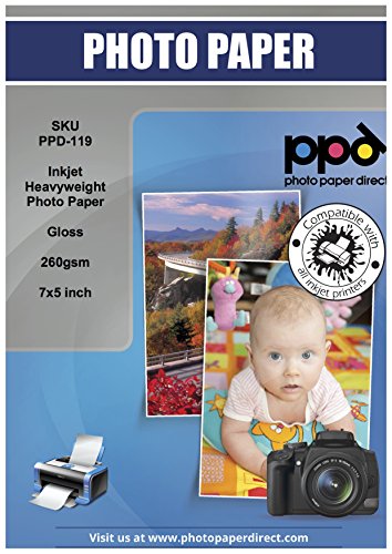 PPD 100 x 5x7" - Inkjet Fotopapier Premium Glänzend 260g Sofort Trocken und Wasserfest PPD-119-100 von PPD