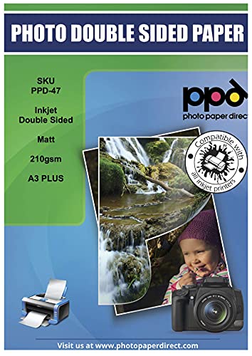 PPD 100 x A3+ Inkjet Fotopapier 210g Beidseitig Bedruckbar Matt/Matt, Ideal für Flyer PPD-47-100 von PPD