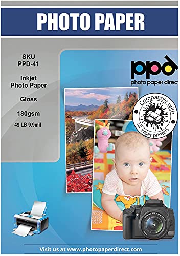 PPD 100 x A3 Inkjet Premium Fotopapier 180g Hochglänzend, Sofort Trocken und Wasserfest PPD-41-100 von PPD