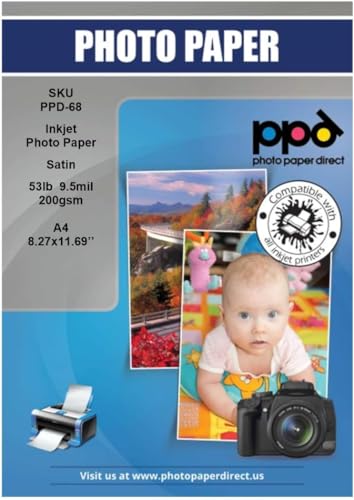 PPD 100xA4 Inkjet Premium Fotopapier Satin 200g Mikroporös, Wasserfest, Sofort Trocken PPD-68-100 von PPD