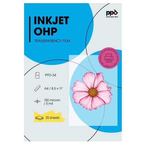 PPD 20 x A4 Inkjet Premium Overheadfolie für vollfarbige Ausdrucke in höchster Qualität PPD-34-20 von PPD