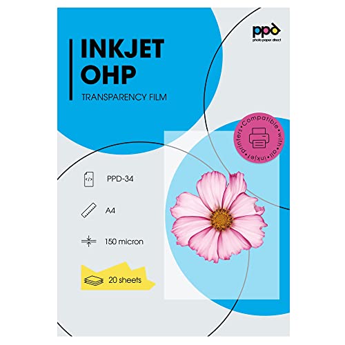 PPD 20 x A4 Inkjet Premium Overheadfolie für vollfarbige Ausdrucke in höchster Qualität PPD-34-20 von PPD