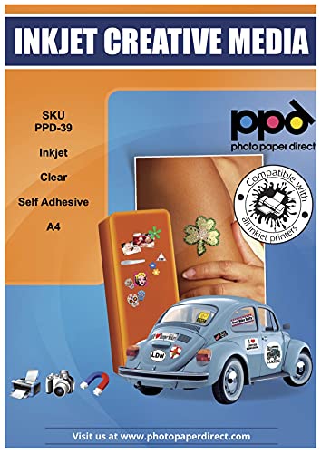 PPD 20xA4 Inkjet Etikettenfolie, Transparent, Selbstklebend für alle Tintenstrahldrucker PPD-39-20 von PPD
