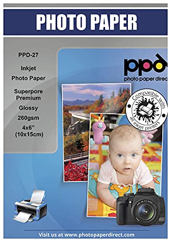 PPD 50 x 4x6" - Inkjet Fotopapier Premium Glänzend 260g Sofort Trocken und Wasserfest PPD-27-50 von PPD