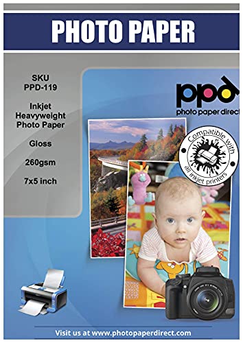 PPD 50 x 5x7" - Inkjet Fotopapier Premium Glänzend 260g Sofort Trocken und Wasserfest PPD-119-50 von PPD