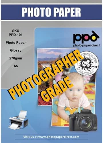 PPD 50xA5 Inkjet Premium Plus Fotopapier 270g Mikroporös, Hochglänzend, Wasserfest PPD-101-50 von PPD