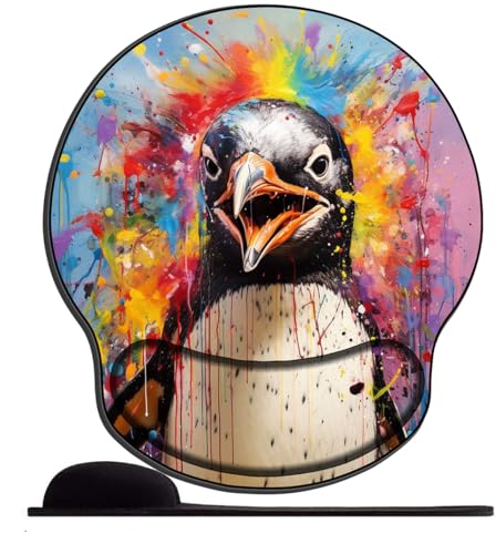 PPTRTYQT 3D Home Office Mauspad mit Memory-Schaum-Handgelenkauflage - Bunter Abstrakter Graffiti-Pinguin von PPTRTYQT