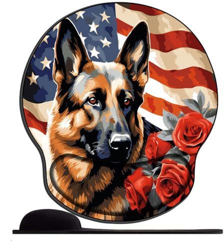3D Mauspad mit Handauflage, Mauspad Handgelenkauflage，Ergonomisches Mousepad，Gaming Mouse Pad für Computer, Laptop,Büro -Deutscher Schäferhund und amerikanische Flagge von PPTRTYQT