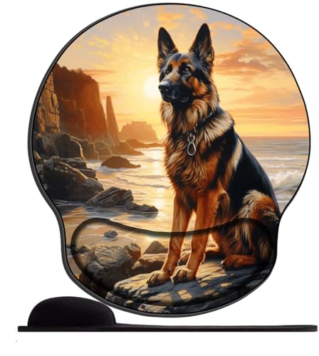 3D Mauspad mit Handauflage, Mauspad Handgelenkauflage，Ergonomisches Mousepad，Gaming Mouse Pad für Computer, Laptop,Büro -Strand Deutscher Schäferhund von PPTRTYQT