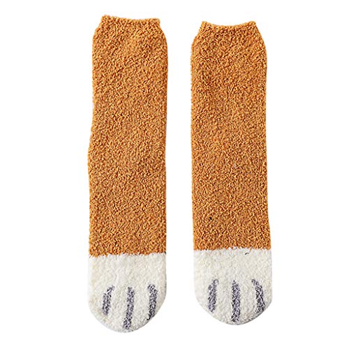 PPangUDing 1 Paar Haussocken Schlafsocken Damen Herren Kuschel Karikatur Muster Flauschige Rutschfeste Socken Herbst Winter Verdickte Warme Atmungsaktiv Sportsocken Bootssocken (Onesize, Gelb) von PPangUDing