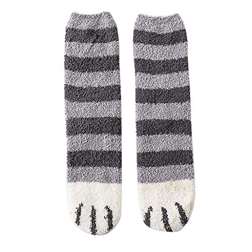 PPangUDing 1 Paar Haussocken Schlafsocken Damen Herren Kuschel Karikatur Muster Flauschige Rutschfeste Socken Herbst Winter Verdickte Warme Atmungsaktiv Sportsocken Bootssocken (Onesize, Grau) von PPangUDing