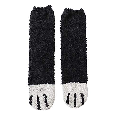 PPangUDing 1 Paar Haussocken Schlafsocken Damen Herren Kuschel Karikatur Muster Flauschige Rutschfeste Socken Herbst Winter Verdickte Warme Atmungsaktiv Sportsocken Bootssocken (Onesize, Schwarz) von PPangUDing