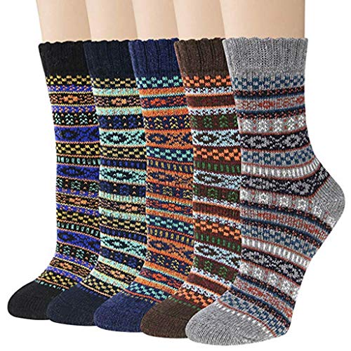 PPangUDing 5 Paar Haussocken Bootssocken Damen Herren Vintage Nationaler Stil Flauschige Rutschfeste Schlafsocken Gemütlich Warme Atmungsaktiv Stricksocken Baumwollsocken (Onesize, B) von PPangUDing