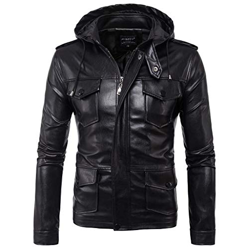 PPangUDing Herren Lederjacke Biker Jacke Tasche Winterjacke Motorradjacke Übergangsjacke Vintage Motorrad Reißverschluss Langarm Mantel Top Blusen Cleane Basic Echtleder (XXL, Schwarz) von PPangUDing