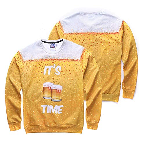 PPangUDing Herren Oktoberfest Sweatshirt 3D Rundhals Oberteile Bierfest Langarmshirt Beer Festival Pullover Kostüm Shirt Slim Fit Top Herbst Winter Moderner Männer Pulli (L, Gelb) von PPangUDing