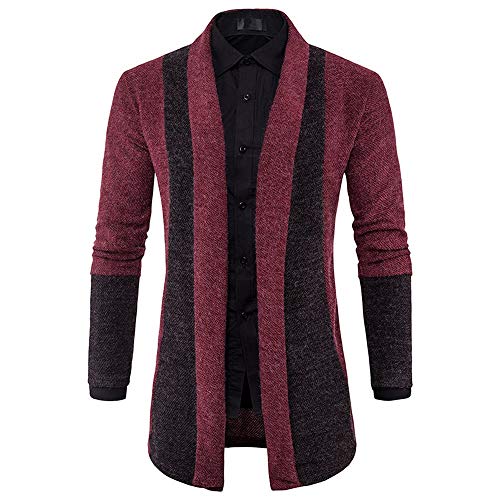 PPangUDing Herren Strickjacken Slim Fit Cardigan Langarm Strickmantel Einfarbig Pullover Winter Strickjacke Männer Mantel Outdoor Sweatshirt mit Kapuze Grobstrick Hoodie (XL, Weinrot) von PPangUDing