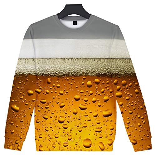 PPangUDing Herren Sweatshirt Oktoberfest 3D Rundhals Oberteile Bierfest Langarm Beer Festival Pullover Kostüm Shirt Slim Fit Top Herbst Winter Moderner Männer Pulli (3XL, Orange) von PPangUDing