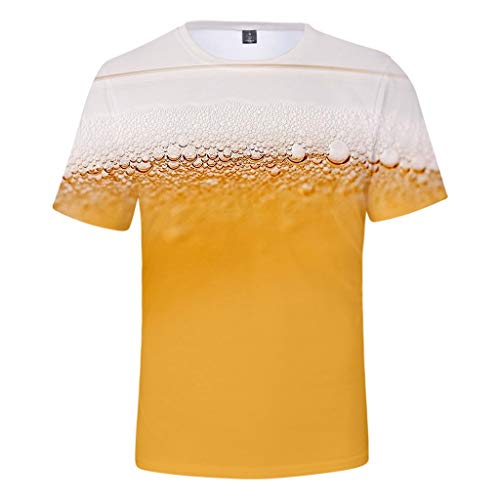 PPangUDing Herren T-Shirt Oktoberfest Shirt 3D Druck Kurzarm Rundhals Hemd Bierfest Tops Beer Bluse Festival Casual Bayerische Männer Kostüm Regular Fit Freizeithemd (3XL, Gelb) von PPangUDing