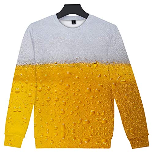 PPangUDing Oktoberfest Sweatshirt Herren 3D Rundhals Oberteile Bierfest Langarm Beer Festival Pullover Kostüm Cosplay Shirt Top Herbst Winter Moderner Männer Pulli (3XL, Gelb) von PPangUDing