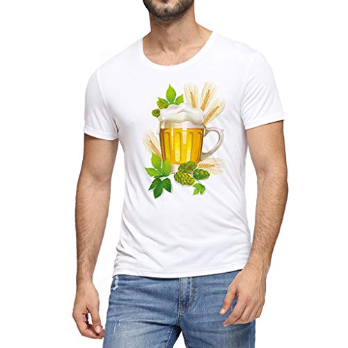 PPangUDing Oktoberfest T-Shirt Herren Drucken Shirts Beer Festival Hemd Bierfest Oberteil 3D-Druck Kurzarm Rundhals Tops Bequem Casual Bluse Atmungsaktiv Kleidung Kostüm (3XL, Weiß) von PPangUDing