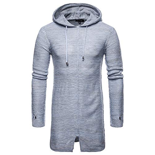 PPangUDing Strickjacke Herren Kapuzenpullover Lange Cardigan Männer Pullover mit Kapuze Sweatjacke Slim Fit Reißverschluss Hoodie Grobstrick Blend Strickpullover Feinstrick Top (XL, Grau) von PPangUDing