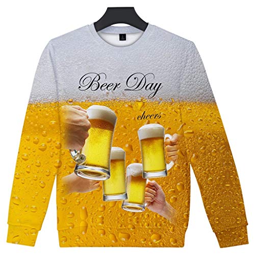 PPangUDing Sweatshirt Oktoberfest Herren 3D Oberteile Rundhals Tops Bierfest Kostüm Langarm Beer Festival Pullover Cosplay Shirt Männer Pulli Herbst Weihnachtspullover (L, Gelb) von PPangUDing