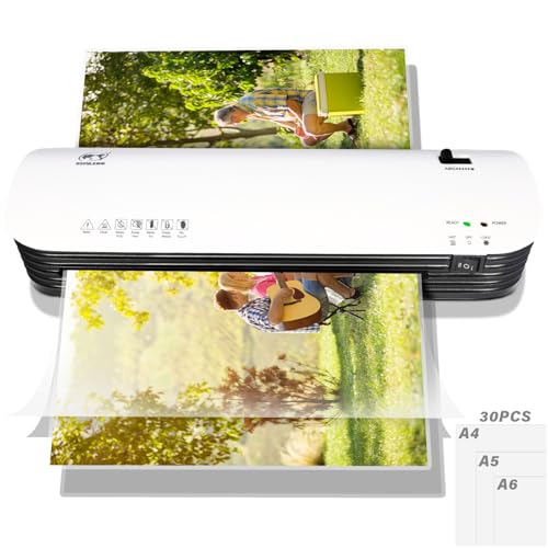 PQETBV Laminiergerät A4, Schneller Plastifiziermaschine mit 30 Laminierfolien, Fotos und Dokumente Laminator für Schule, Büro und Zuhause(Weiß) von PQETBV