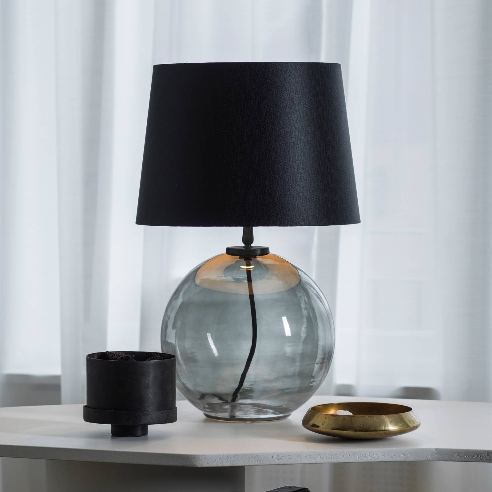 PR Home Jonna Tischlampe Ø 25 cm Rauchglas/schwarz von PR Home