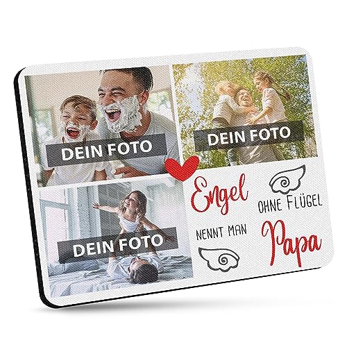 Mousepad für Papa mit Fotocollage selbst gestalten - Bedrucktes Mauspad - Papa Mein Engel - 23 x 19 cm, 5mm stark | Geschenk für Papa von PR Print Royal