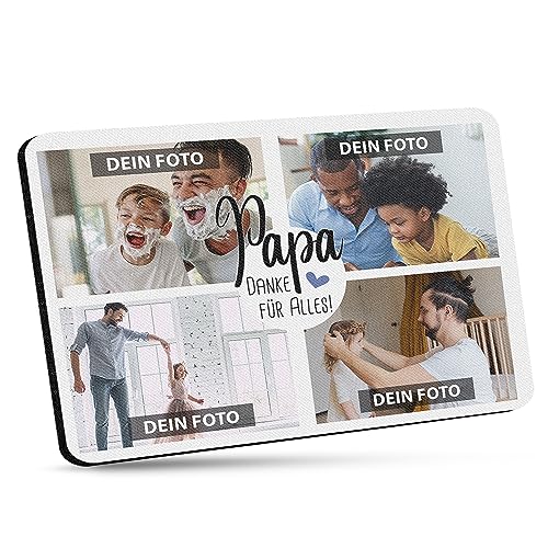 Mousepad mit Fotocollage für Papa selbst gestalten - Bedrucktes Mauspad - Danke Papa - 27 x 19 cm, 5mm stark | Fotogeschenk für Papa von PR Print Royal