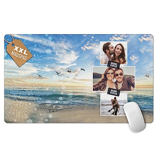 PR Print Royal Großes Mousepad mit Foto selbst gestalten - Urlaub-Fotocollage mit 3 Fotos - Strand und Meer - XXL Mousepad Bedrucken, Geschenke für Freunde | Schreibtischunterlagen, 600 x 350 mm von PR Print Royal