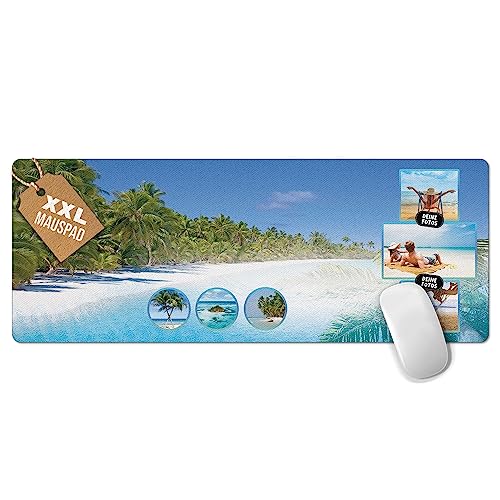 PR Print Royal Großes Mousepad mit Foto selbst gestalten - Urlaub-Fotocollage mit 3 Fotos - Tropischer Strand - XXL Mousepad Bedrucken, Geschenke für Freunde | Schreibtischunterlagen, 800 x 300 mm von PR Print Royal