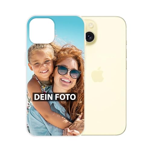 Personalisierte Handyhülle für Apple iPhone 15 - Individuell selbst gestalten mit Foto und Text - Transparente Hülle aus Silikon von PR Print Royal