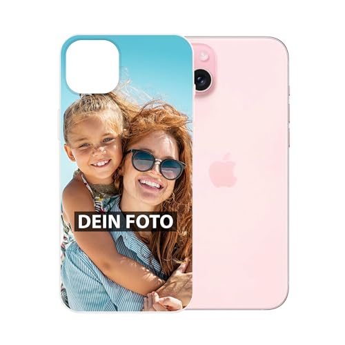 Personalisierte Handyhülle für Apple iPhone 15 Plus - Individuell selbst gestalten mit Foto und Text - Transparente Hülle aus Silikon von PR Print Royal